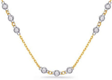 .90CT DIAMOND 14KT 2 TONE GOLD 3D 3 STONE ROUND BEZEL BY THE YARD LOVE NECKLACE