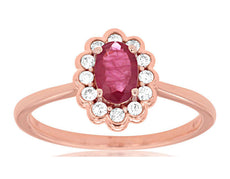 .71CT DIAMOND & AAA RUBY 14KT ROSE GOLD OVAL & ROUND SEMI BEZEL FLOWER FUN RING