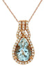 1.28CT DIAMOND & AAA AQUAMARINE 14K ROSE GOLD 3D PEAR SHAPE & ROUND HALO PENDANT