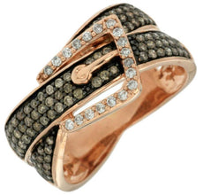 .50CT WHITE & MOCHA DIAMOND 14K ROSE GOLD 3D MULTI ROW CRISS CROSS BELT FUN RING