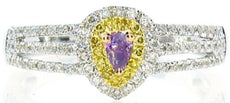 .49CT WHITE PINK & FANCY YELLOW DIAMOND 18K WHITE ROSE GOLD HALO ENGAGEMENT RING