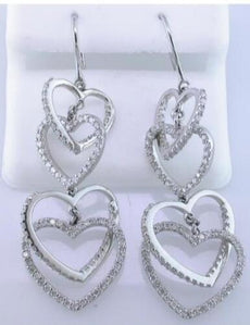 1.74CT DIAMOND 14KT WHITE GOLD MULTI HEART INTERTWINING CHANDELIER FUN EARRINGS