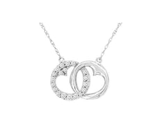 .16CT DIAMOND 14KT WHITE GOLD DOUBLE HEART CIRCLE OF LIFE LOVE KNOT FUN NECKLACE