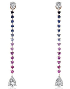 1.33CT DIAMOND & AAA MULTI COLOR SAPPHIRE 14K ROSE GOLD 3D FUN HANGING EARRINGS