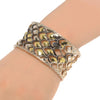 ESTATE LARGE 18KT YELLOW GOLD & 925 SILVER GEOMETRICAL MULTI ROW BANGLE BRACELET