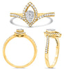 ESTATE .31CT DIAMOND 14KT YELLOW GOLD 3D ROUND TEAR DROP LEAF V SHAPE FUN RING