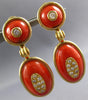 ANTIQUE EXTRA LARGE 1.20CT DIAMOND & AAA CORAL 18KT YELLOW GOLD EARRINGS #27217