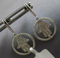 ESTATE .36CT DIAMOND 14KT WHITE GOLD 3D LUCKY HAMSA CHAMSA FUN HANGING EARRINGS