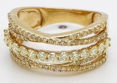 1.01CT DIAMOND 14KT YELLOW GOLD 3D ROUND MULTI ROW CRISS CROSS ANNIVERSARY RING