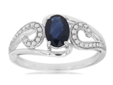 1.09CT DIAMOND & AAA SAPPHIRE 14KT WHITE GOLD 3D OVAL & ROUND FILIGREE LOVE RING