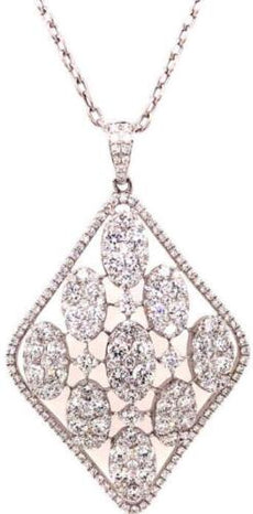 3.69CT DIAMOND 18K WHITE GOLD 3D CLUSTER MULTI OVAL GEOMETRICAL FLOATING PENDANT