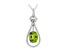 1.47CT DIAMOND & AAA PERIDOT 14KT WHITE GOLD OVAL & ROUND LOVE FLOATING PENDANT