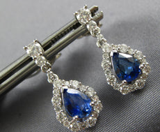 Estate 2.03Ct Diamond & Aaa Sapphire 18K White Gold 3D Round Tear Drop Hanging Earrings