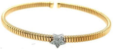 ESTATE .15CT DIAMOND 18K 2 TONE GOLD 3D STAR SNAKE FLEXIBLE CUFF BANGLE BRACELET