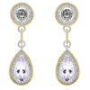 LARGE 10.40CT DIAMOND & AAA AMETHYST 14KT 2 TONE GOLD TEAR DROP HANGING EARRINGS