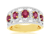 WIDE 2.10CT DIAMOND & AAA RUBY 14KT YELLOW GOLD 3D OVAL & ROUND ANNIVERSARY RING