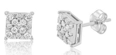 ESTATE .48CT DIAMOND 14KT WHITE GOLD CLASSIC ROUND CLUSTER SQUARE STUD EARRINGS