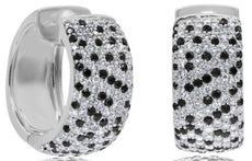 WIDE 2.45CT WHITE & BLACK DIAMOND 14K WHITE GOLD 3D PAVE HUGGIE HANGING EARRINGS