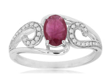 .99CT DIAMOND & AAA RUBY 14KT WHITE GOLD OVAL & ROUND CRISS CROSS FILIGREE RING