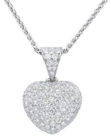 4.8CT DIAMOND 18KT WHITE GOLD 3D ROUND CLASSIC PUFF HEART LOVE FLOATING PENDANT