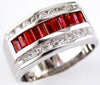 ESTATE WIDE 2.70CT DIAMOND & AAA RUBY 14KT WHITE GOLD ROUND & BAGUETTE MENS RING