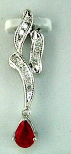 .43CT DIAMOND & AAA RUBY 14KT WHITE GOLD 3D PEAR SHAPE & ROUND TEAR DROP PENDANT