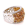 LARGE 6.22CT WHITE & ORANGE DIAMOND 18KT 2 TONE GOLD MULTI ROW ANNIVERSARY RING