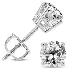 1.20CT DIAMOND 14K WHITE GOLD 3D ROUND SOLITAIRE 4 PRONG SCREWBACK STUD EARRINGS