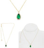 2.16CT DIAMOND & AAA EMERALD 18K YELLOW GOLD 3D PEAR SHAPE & ROUND HALO NECKLACE