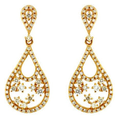 .80CT DIAMOND 14KT YELLOW GOLD CLASSIC ROUND CLUSTER TEAR DROP HANGING EARRINGS