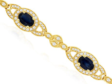 5.58CT DIAMOND & AAA SAPPHIRE 14K YELLOW GOLD OVAL HALO FILIGREE TENNIS BRACELET