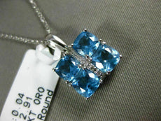 ESTATE LARGE .22CT DIAMOND & AAA TURQUOISE 14KT WHITE GOLD 3D FLOATING PENDANT
