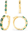 1.43CT DIAMOND & AAA EMERALD 14KT YELLOW GOLD OVAL & ROUND HOOP HANGING EARRINGS