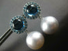 LARGE 6CT AAA BLUE TOPAZ & SOUTH SEA PEARL 18K WHITE GOLD ROUND HANGING EARRINGS