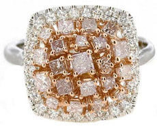 1.45CT WHITE & PINK DIAMOND 18KT WHITE & ROSE GOLD PRINCESS & ROUND SQUARE RING