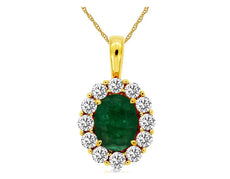 1.85CT DIAMOND & AAA EMERALD 14KT YELLOW GOLD 3D OVAL & ROUND FLOATING PENDANT