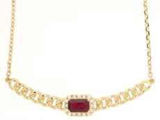 .42CT DIAMOND & AAA RUBY 14KT YELLOW GOLD SQUARE HALO OCTAGON BAR LOVE NECKLACE
