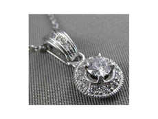 ANTIQUE .47CTW DIAMOND SOLITAIRE 14K WHITE GOLD PENDANT + CHAIN