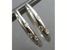 ESTATE .18CT DIAMOND 14K WHITE GOLD 3D CLASSIC ETOILE OVAL HOOP HANGING EARRINGS