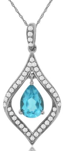 1.02CT DIAMOND & AAA BLUE TOPAZ 14K WHITE GOLD PEAR SHAPE TEAR DROP LOVE PENDANT
