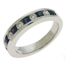 .96CT DIAMOND & AAA SAPPHIRE 14KT WHITE GOLD 3D ROUND 11 STONE CHANNEL FUN RING