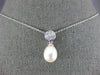 ESTATE .17CT DIAMOND & AAA SOUTH SEA PEARL 18K WHITE GOLD 3D DROP PENDANT #11930