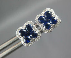 .53CT DIAMOND & AAA SAPPHIRE 18KT WHITE GOLD 4 LEAF CLOVER FLOWER STUD EARRINGS