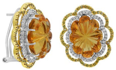 20.07CT WHITE & FANCY YELLOW DIAMOND & AAA CITRINE 14KT 2 TONE GOLD 3D EARRINGS