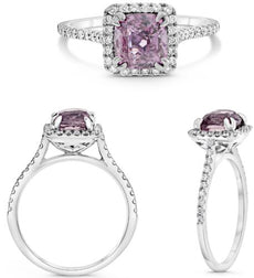 2.33CT DIAMOND & AAA PINK SAPPHIRE 14KT WHITE GOLD 3D CUSHION & ROUND HALO RING