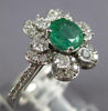 ESTATE 1.39CT DIAMOND & AAA EMERALD 14KT WHITE GOLD 3D ROUND FLOWER LOVE RING