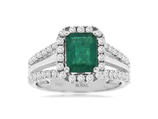 2.30CT DIAMOND & AAA EMERALD 14KT WHITE GOLD SQUARE SPLIT SHANK ENGAGEMENT RING
