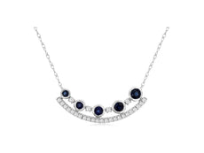 .57CT DIAMOND & AAA SAPPHIRE 14KT WHITE GOLD ROUND 5 STONE JOURNEY BAR NECKLACE