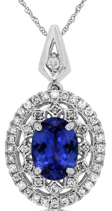 1.78CT DIAMOND & AAA TANZANITE 14KT WHITE GOLD 3D OVAL & ROUND FLOATING PENDANT