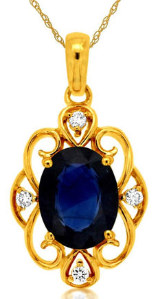 1.44CT DIAMOND & AAA SAPPHIRE 14KT YELLOW GOLD OVAL & ROUND MULTI HEART PENDANT
